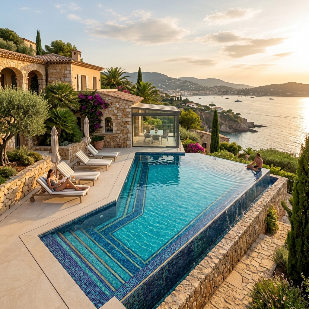 Carrelage piscine luxe mosaïque